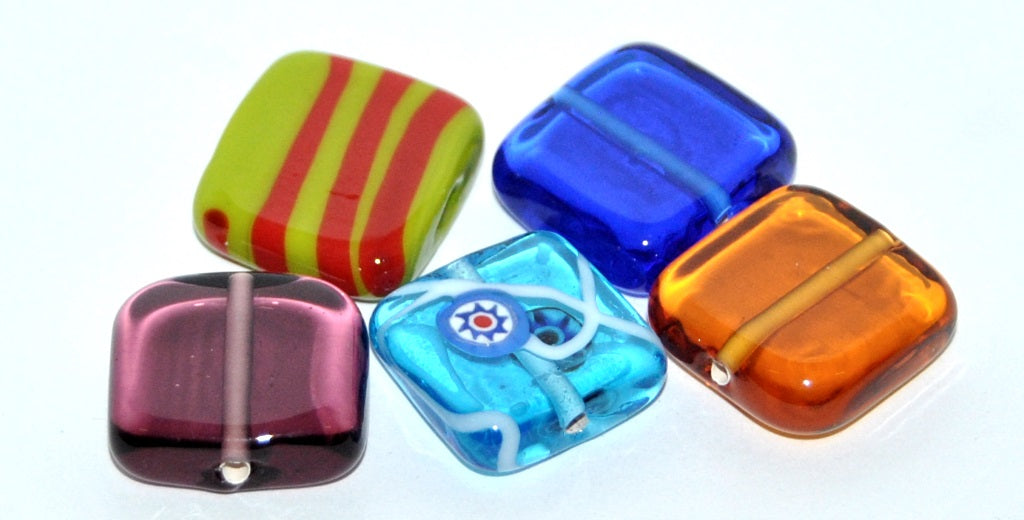 Czech Glass Hand Made Square Lampwork Beads, (P), Glass, Czech Republic