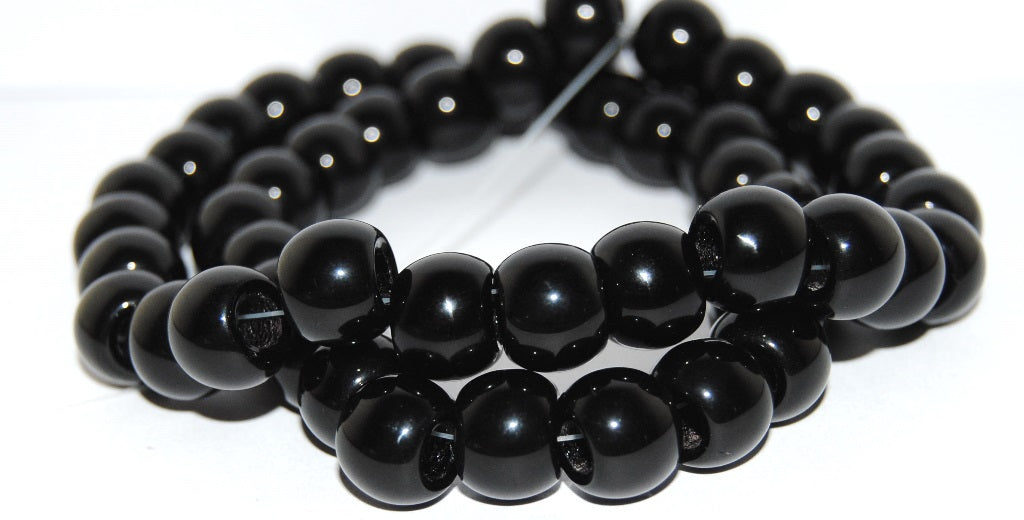 Pony Big Round Bagel Beads With Big Hole, Black (23980), Glass, Czech Republic