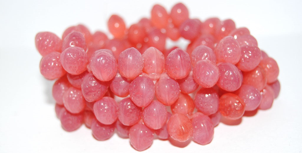 Strawberry Friut Pressed Glass Beads, Opal Pink (71010), Glass, Czech Republic