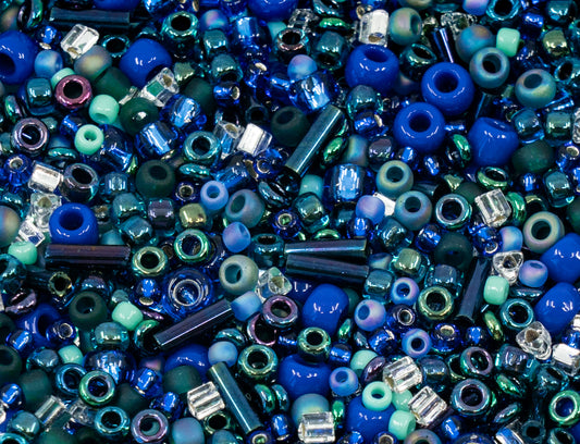 TOHO mix - small Rocailles, Seed Beads and Bugles, Japan, MIX Royal Blue (like 3224 - Mahou-Blue/Green)