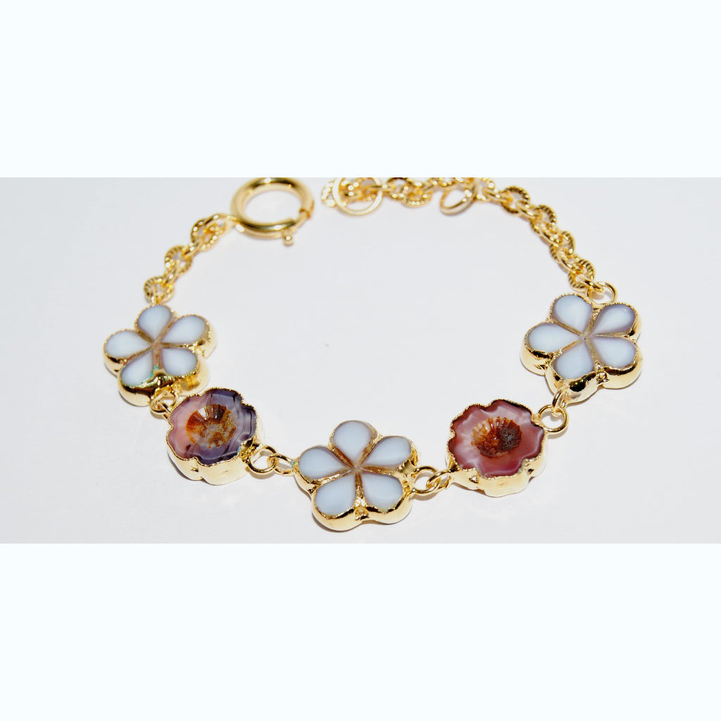 Polished Table Cut Flower Bead Bracelet with Adjustable Length, Handmade, Flowers 14 mm + 17 mm (S-25-A)