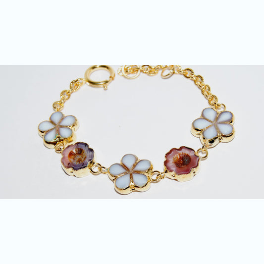 Polished Table Cut Flower Bead Bracelet with Adjustable Length, Handmade, Flowers 14 mm + 17 mm (S-25-A)