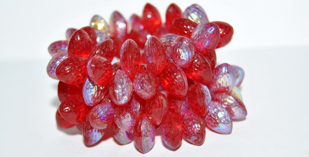 Strawberry Friut Pressed Glass Beads, Ruby Red Ab (90080 Ab), Glass, Czech Republic