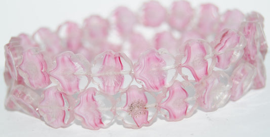 Table Cut Round Beads Hawaii Flowers, 75016 Luster Cream (75016 14401), Glass, Czech Republic