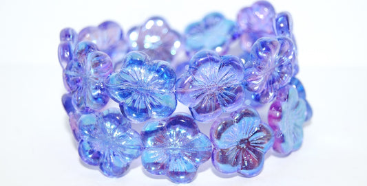 Round Flower Hibiskus Pressed Glass Beads, 48102 (48102), Glass, Czech Republic