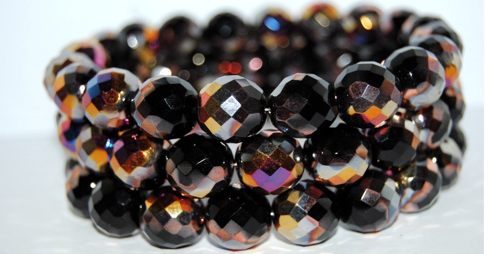 Fire Polished Round Faceted Beads, Black 27203 (23980 27203), Glass, Czech Republic