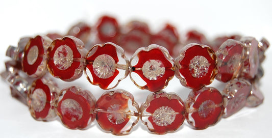 Table Cut Round Beads Hawaii Flowers, (97008 43400), Glass, Czech Republic