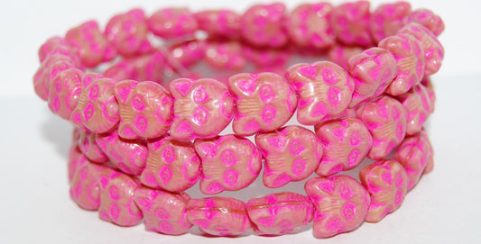 Cat Head Muzzle Pressed Glass Beads, Opaque Pink 46470 (74020 46470), Glass, Czech Republic