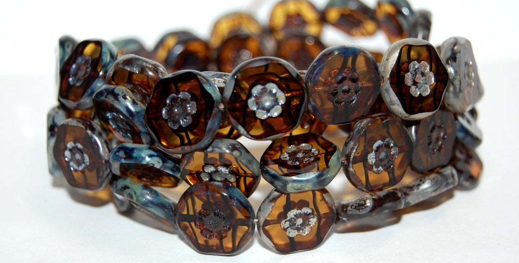 Table Cut Round Beads With Flower, (18036 43400), Glass, Czech Republic