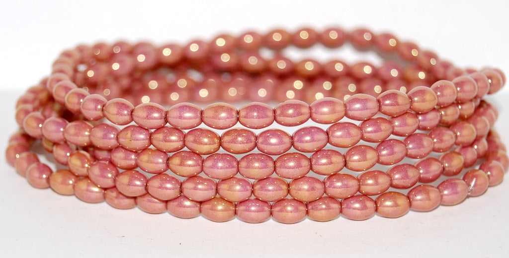 Olive Oval Pressed Glass Beads, Luster Red Full Coated (14495), Glass, Czech Republic