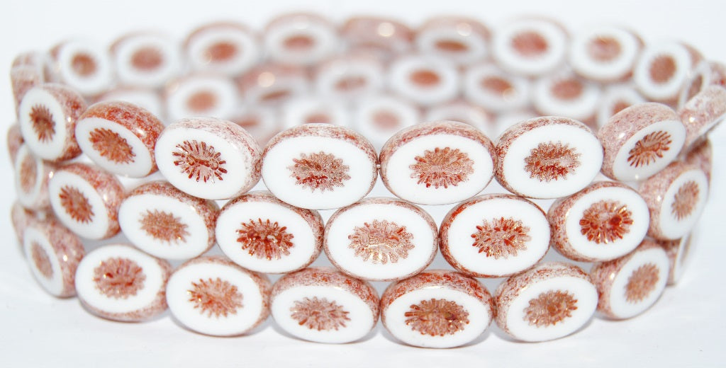 Table Cut Oval Beads Kiwi, White Luster Violet Full Coated (2010 14496), Glass, Czech Republic