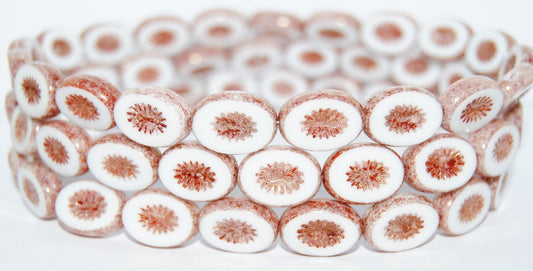 Table Cut Oval Beads Kiwi, White Luster Violet Full Coated (2010 14496), Glass, Czech Republic