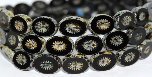 Table Cut Oval Beads Kiwi, Black Travertin (23980 86800), Glass, Czech Republic