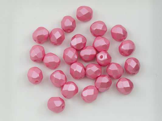 Facted Fire Polish Round Beads Pastel Pink (25008), Glass, Czech Republic