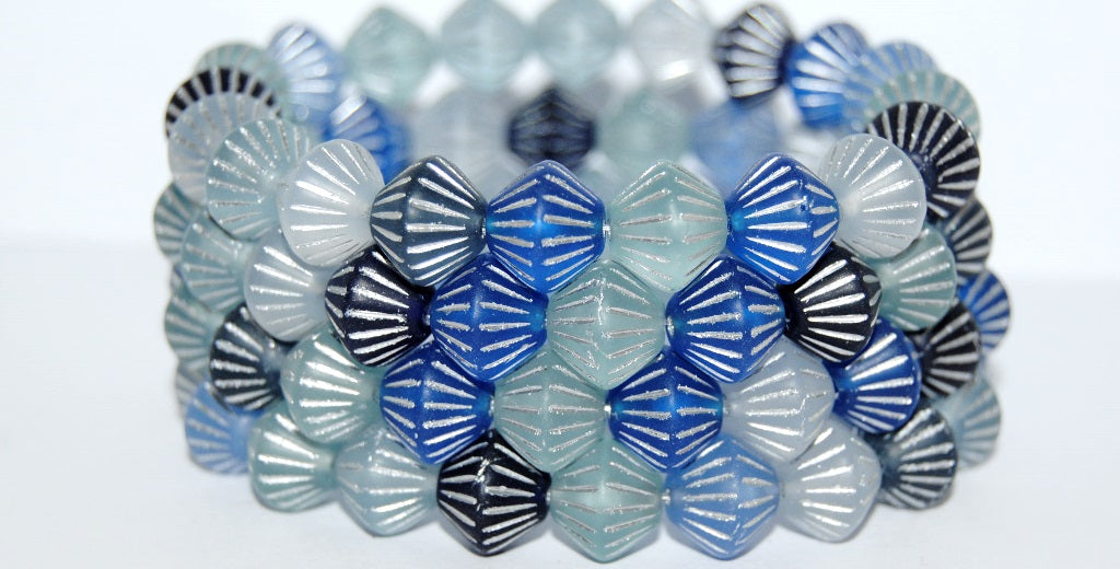 Lantern Bicone Pressed Glass Beads, Blue Mixed Colors 54201M (Blue Mix 54201M), Glass, Czech Republic