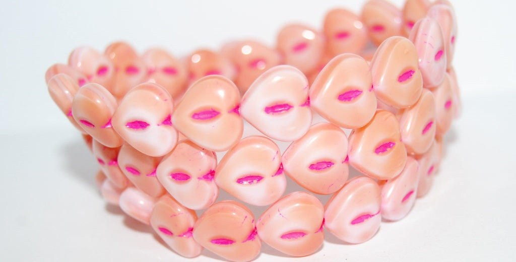 Heart Pressed Glass Beads, (7224 46470), Glass, Czech Republic