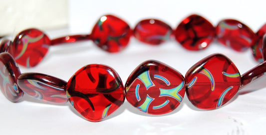 Flat Semi Round Pressed Glass Beads, Ruby Red Japan (90080 Japan), Glass, Czech Republic