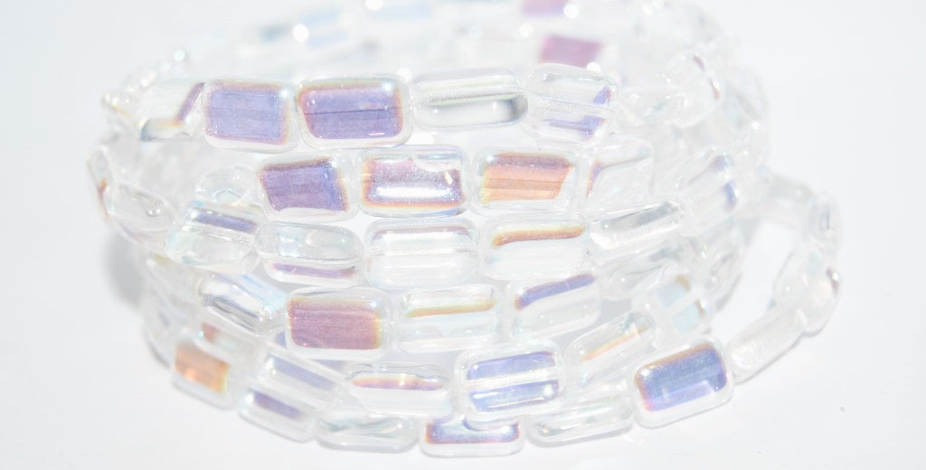 Rectangle Pressed Glass Beads, Crystal Ab (00030/Ab), Glass, Czech Republic