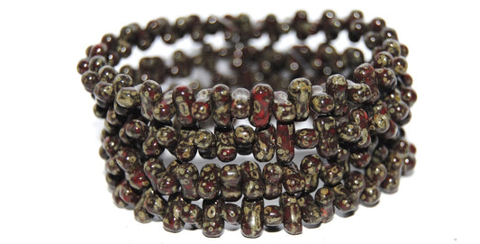 Shaped Pressed Glass Beads, Red Travertin (93190 86800), Glass, Czech Republic