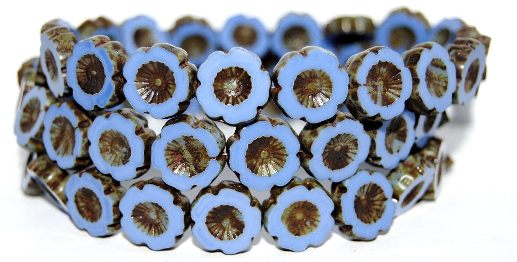 Table Cut Round Beads Hawaii Flowers, 33110 Travertin (33110 86800), Glass, Czech Republic