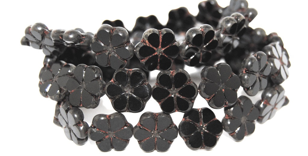 Table Cut Flower Beads, Black Travertin (23980 86800), Glass, Czech Republic