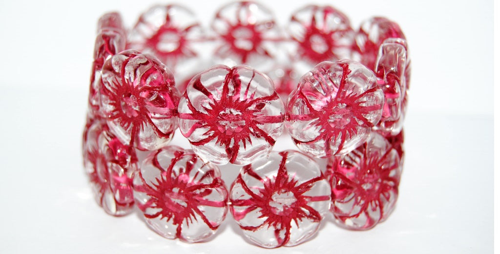 6-Petal Flower Pressed Glass Beads, Crystal 46490 (30 46490), Glass, Czech Republic