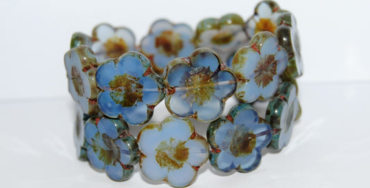 Table Cut Flower Beads Hibiscus, 21 Blue Opal Mixed Colors Travertin (21 Blue Opal Mix 86800), Glass, Czech Republic