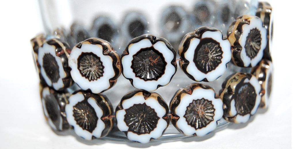 Table Cut Round Beads Hawaii Flowers, (17025 43400), Glass, Czech Republic