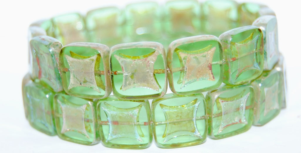 Table Cut Square Beads With Square, Transparent Green 43400 (50500 43400), Glass, Czech Republic