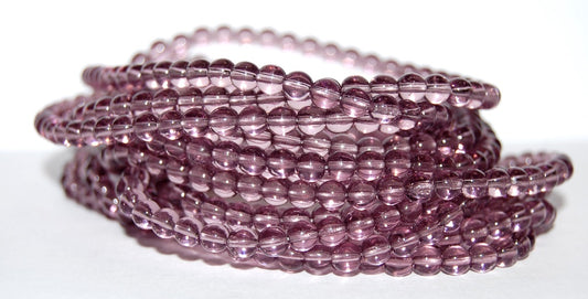 Round Pressed Glass Beads Druck, Transparent Light Amethyst (20040), Glass, Czech Republic