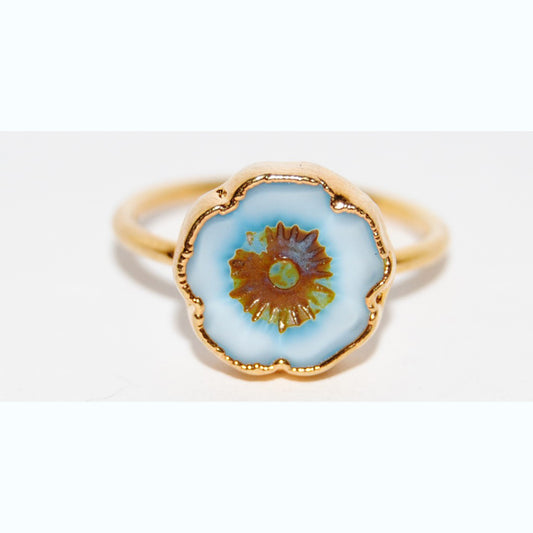 Adjustable Ring with Polished Czech Glass Bead, Flower 12 mm (G-10-A)