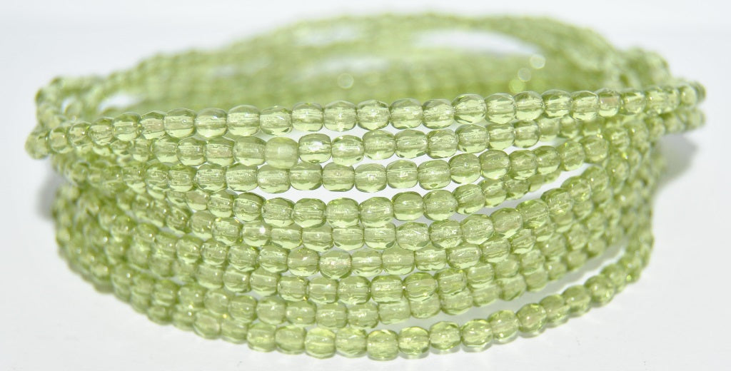 Fire Polished Faceted Glass Beads Round, Transparent Green (50210), Glass, Czech Republic