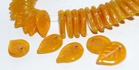 Leaf Pressed Glass Beads, Opal Yellow 54200 (81210 54200), Glass, Czech Republic