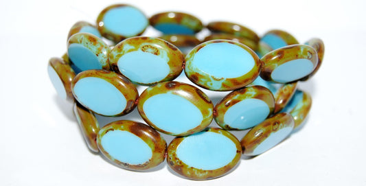 Table Cut Oval Beads Roach, Turquoise Blue Travertin (63030 86800), Glass, Czech Republic