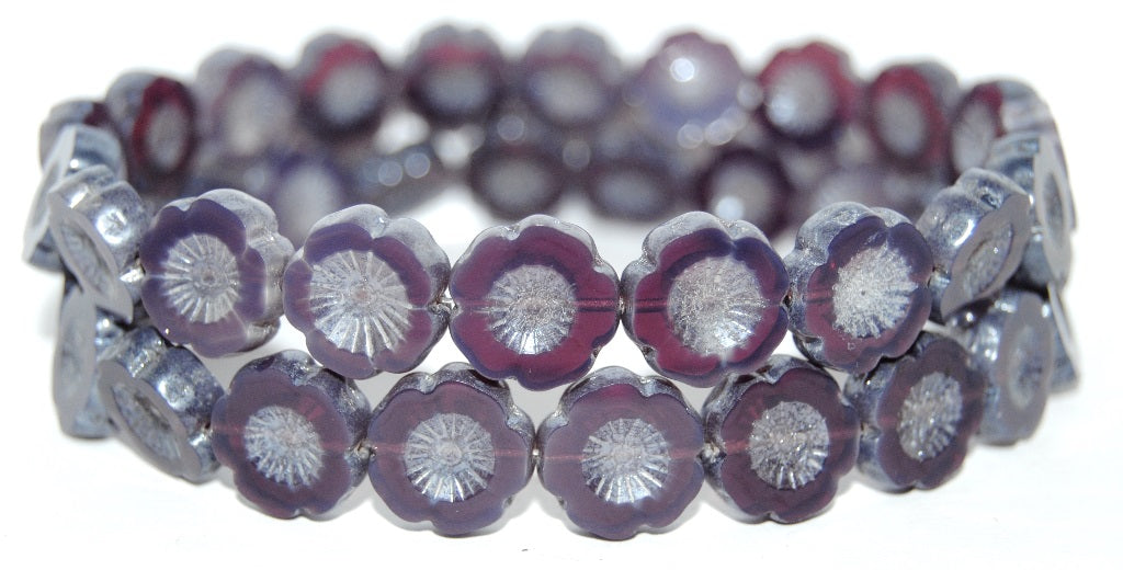 Table Cut Round Beads Hawaii Flowers, 21350 Hematite (21350 14400), Glass, Czech Republic