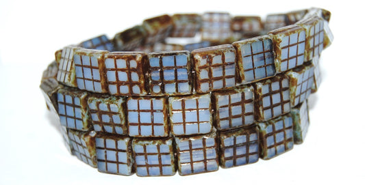 Table Cut Square Beads With Grid, 31000Mix Travertin (31000Mix 86800), Glass, Czech Republic