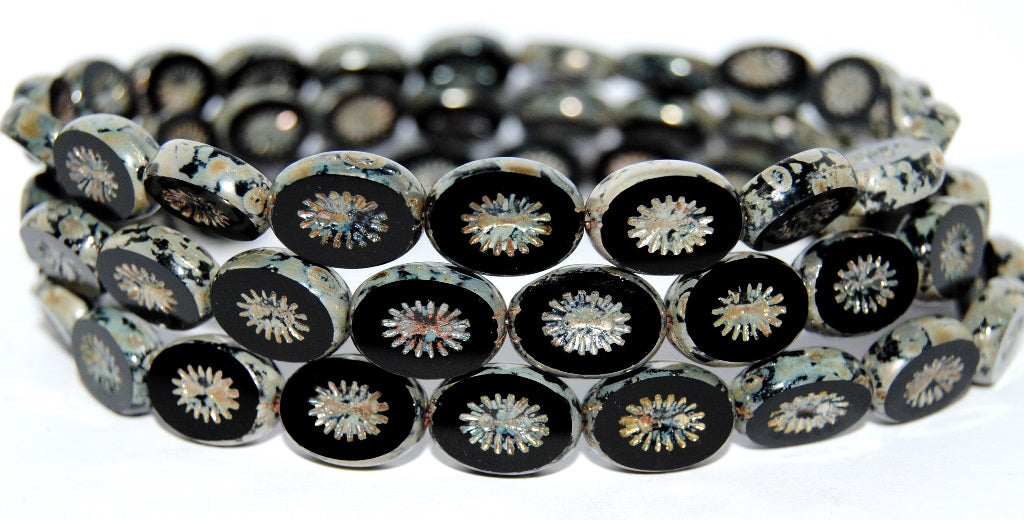 Table Cut Oval Beads Kiwi, Black 43400 (23980 43400), Glass, Czech Republic
