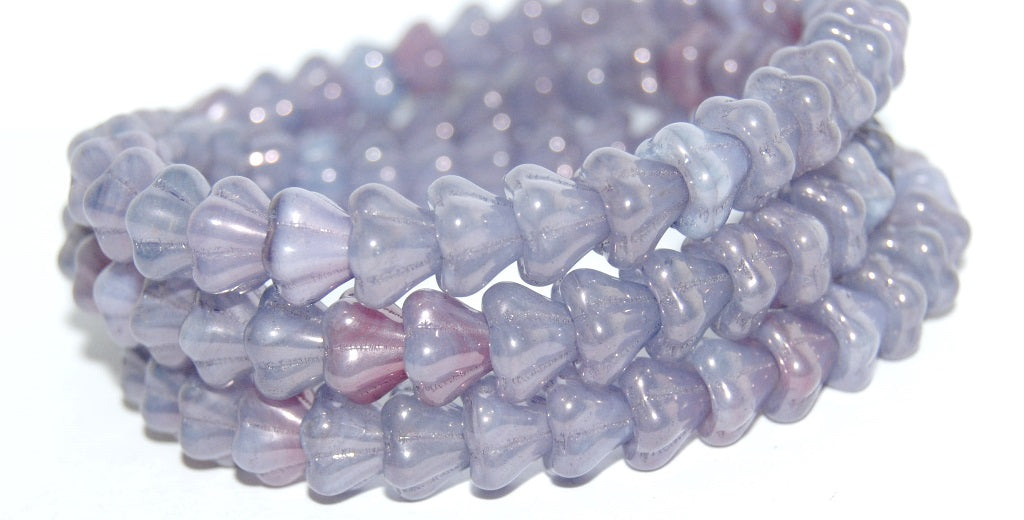 Bell Flower Pressed Glass Beads, Mixed Colors Pink Opal Luster Lila (Mix Pink Opal 14494), Glass, Czech Republic