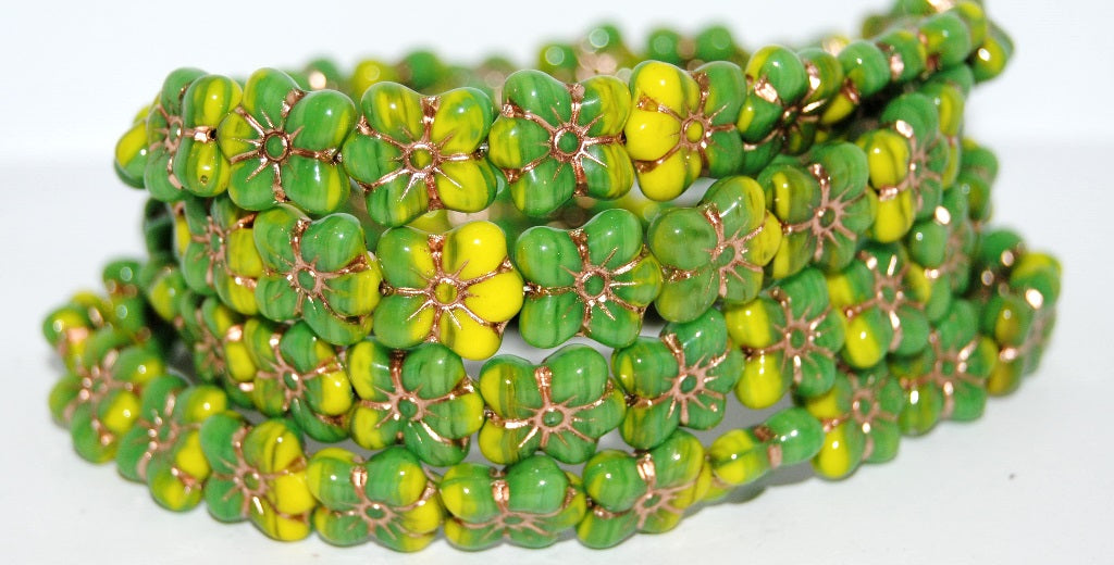 Flower Pressed Glass Beads, (53328312 54200), Glass, Czech Republic