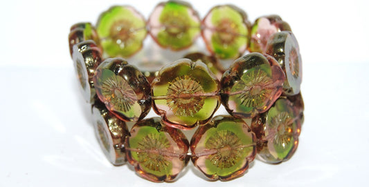 Table Cut Round Beads Hawaii Flowers, 57701 Luster Red Full Coated (57701 14495), Glass, Czech Republic