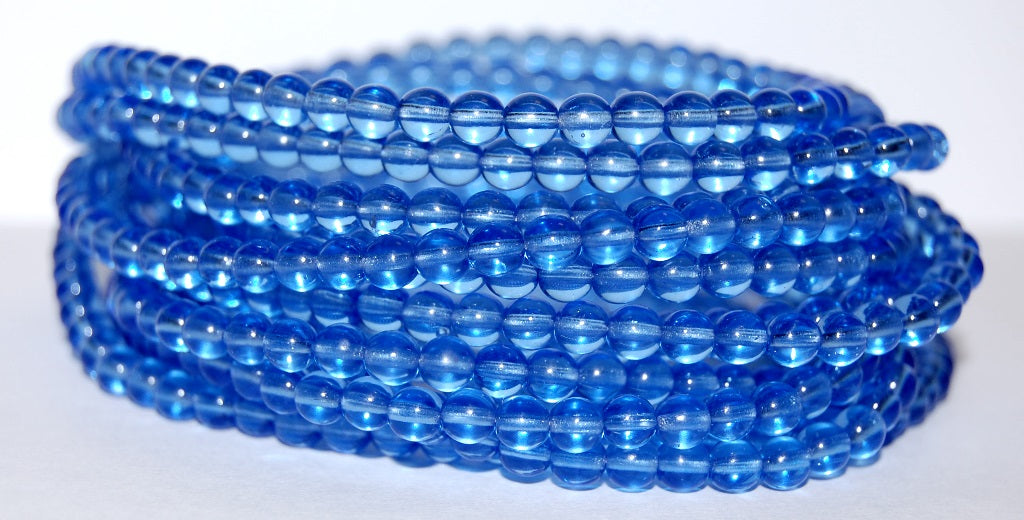 Round Pressed Glass Beads Druck, Cobalt (30050), Glass, Czech Republic