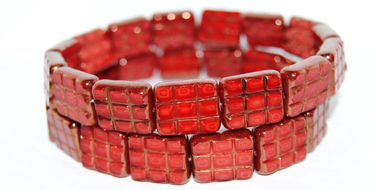 Table Cut Rectangle Beads With Grating, 96020 Bronze (96020 14415), Glass, Czech Republic