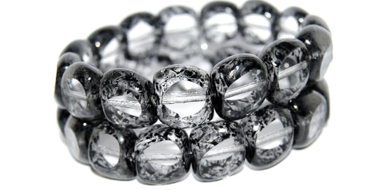 Table Cut Semi-Square Beads With Semi-Round, Crystal Lava Glass Black (30 Lava Glass Black), Glass, Czech Republic