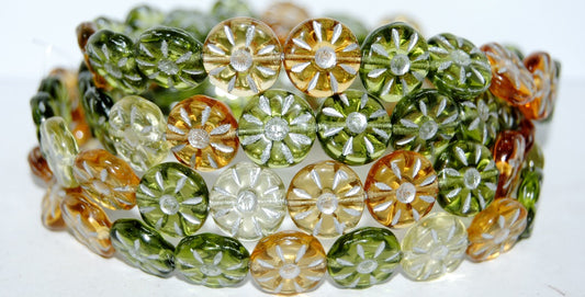 Flower Pressed Glass Beads, Mixed Colors Autumn 54201 (Mix Autumn 54201), Glass, Czech Republic