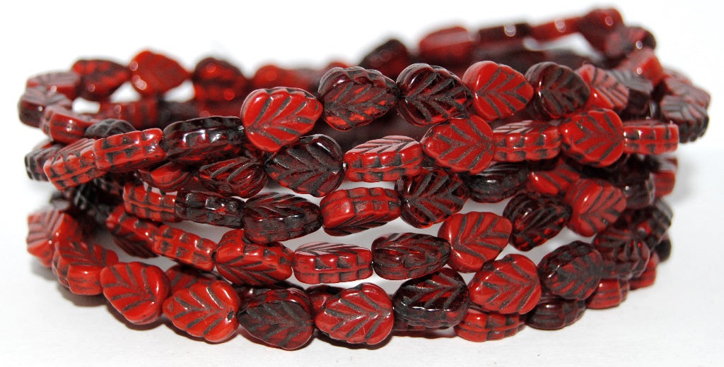 Lilac Leaf Pressed Glass Beads, Red Mixed Colors 23202 (Red Mix 23202), Glass, Czech Republic
