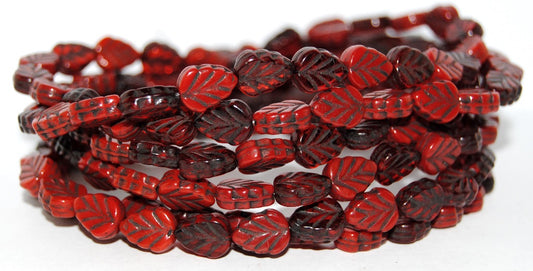 Lilac Leaf Pressed Glass Beads, Red Mixed Colors 23202 (Red Mix 23202), Glass, Czech Republic