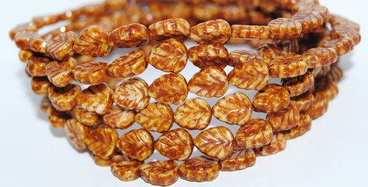 Lilac Leaf Pressed Glass Beads, White Travertin (2010 86800), Glass, Czech Republic