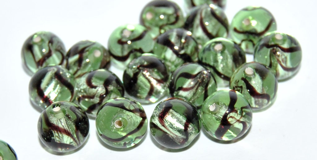 Czech Glass Hand Made Round Lampwork Beads With Silver Plates, (10 F), Glass, Czech Republic