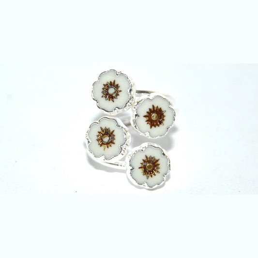 Adjustable Ring with Polished Czech Glass Bead, Hawaiian Flower 8 mm (G-34-K)