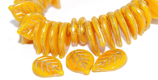 Leaf Pressed Glass Beads, (81250 Line 54202), Glass, Czech Republic